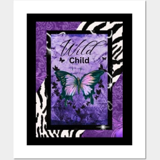 Wild Child purple butterfly zebra print by Renee Posters and Art